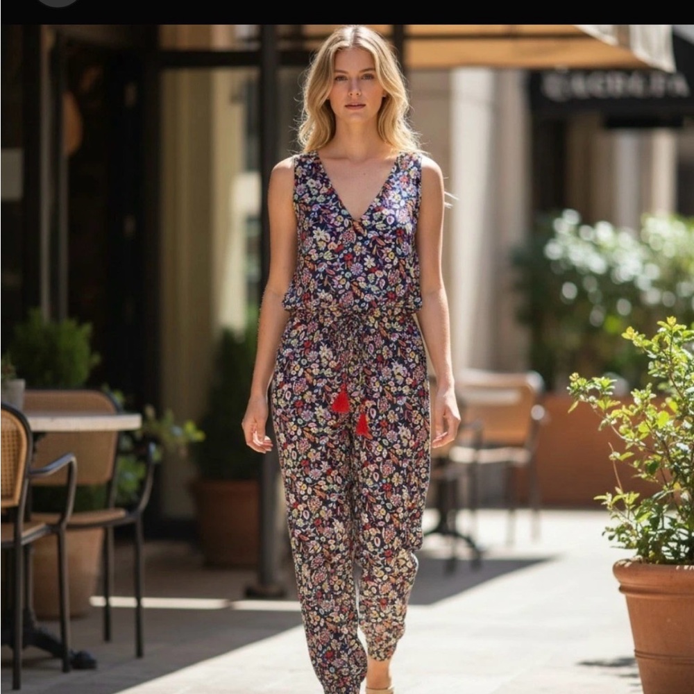 Boden Navy Floral One-Piece with Red Tassel - Picture 4 of 4